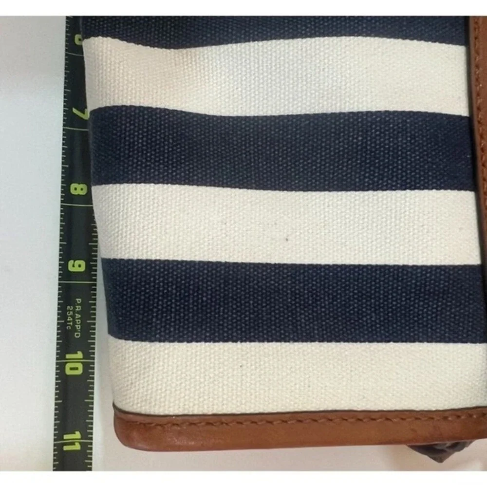 Michael Kors Shoulder Bag Tote Purse Striped Navy White Tan Leather Nautical - Picture 7 of 11